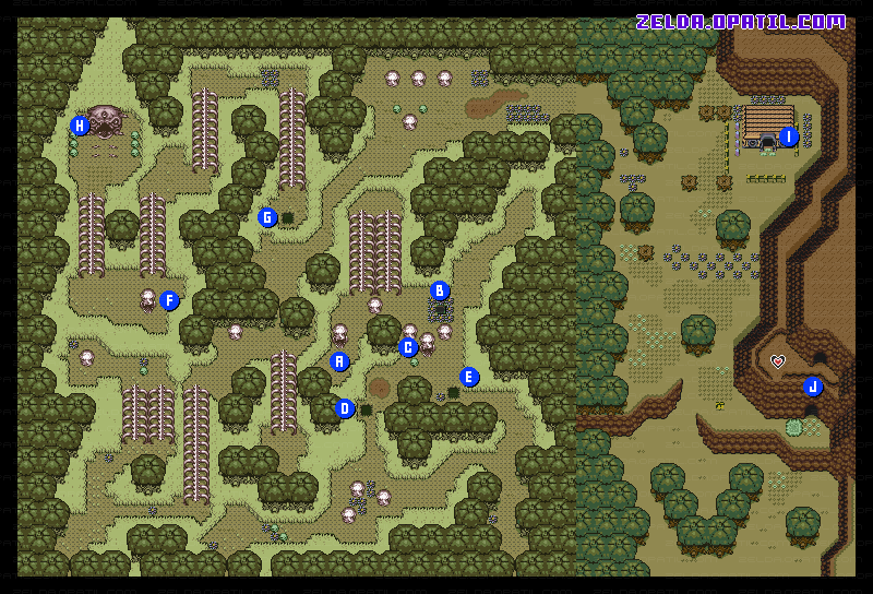 闇の世界・ドクロの森周辺フィールドマップ画像：ゼルダの伝説・神々のトライフォース 攻略